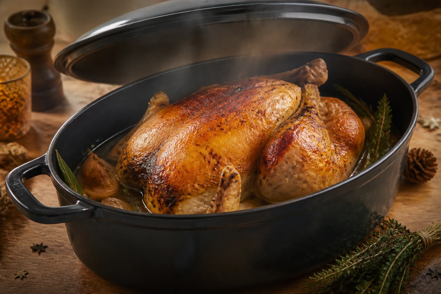 Chapon en cocotte en fonte : le temps de cuisson selon le poids