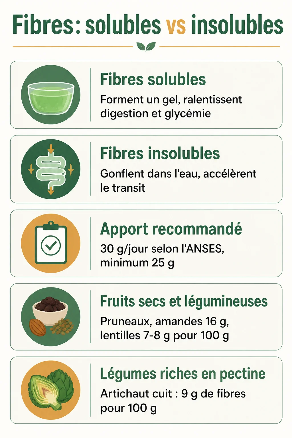 Fibres : solubles vs insolubles : Fibres solubles, Fibres insolubles, Apport recommandé, Fruits secs et légumineuses, Légumes riches en pectine