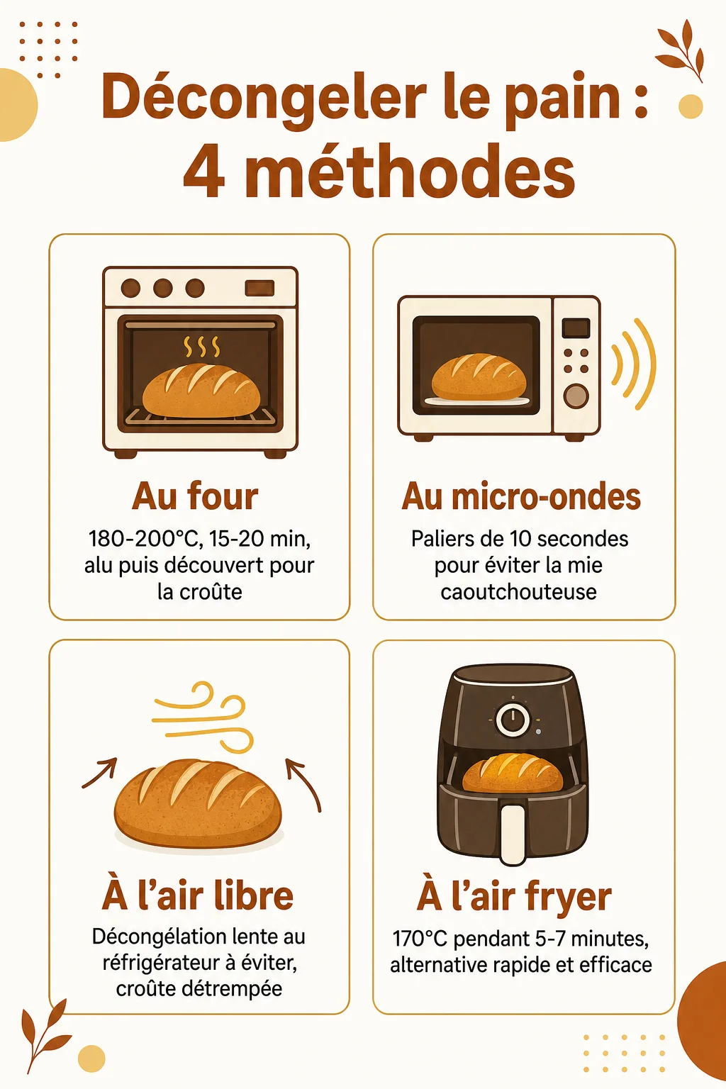 Décongeler le pain : 4 méthodes : Au four, Au micro-ondes, À l'air libre, À l'air fryer